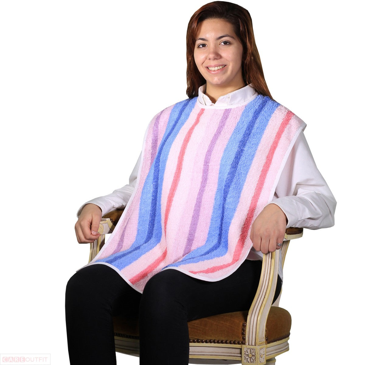 Terry Cloth Adult Bib with Velcro Closure- Candy Stripe - 18 x 32