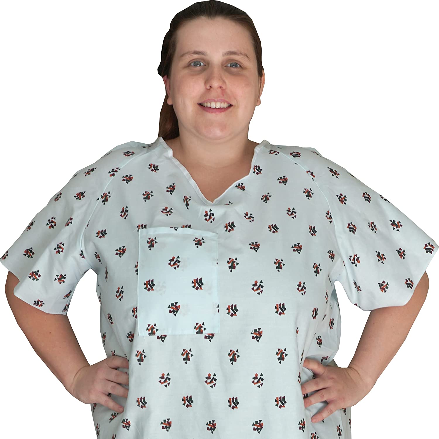 IV Hospital Gown 2 Back Tie Overlap, Geo Print - Unisex - One Size fits Most Small - XL Men and Women