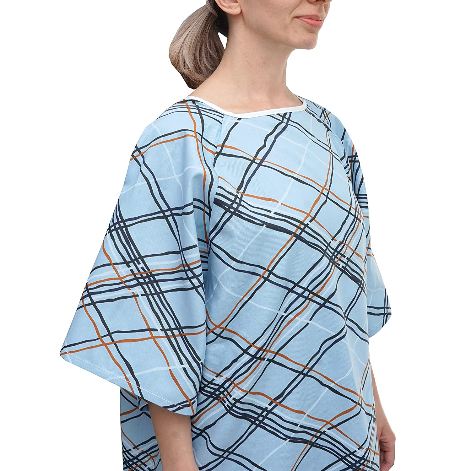 Hospital Patient Gowns Robe - Blue Abstract Print - Small to 2XL