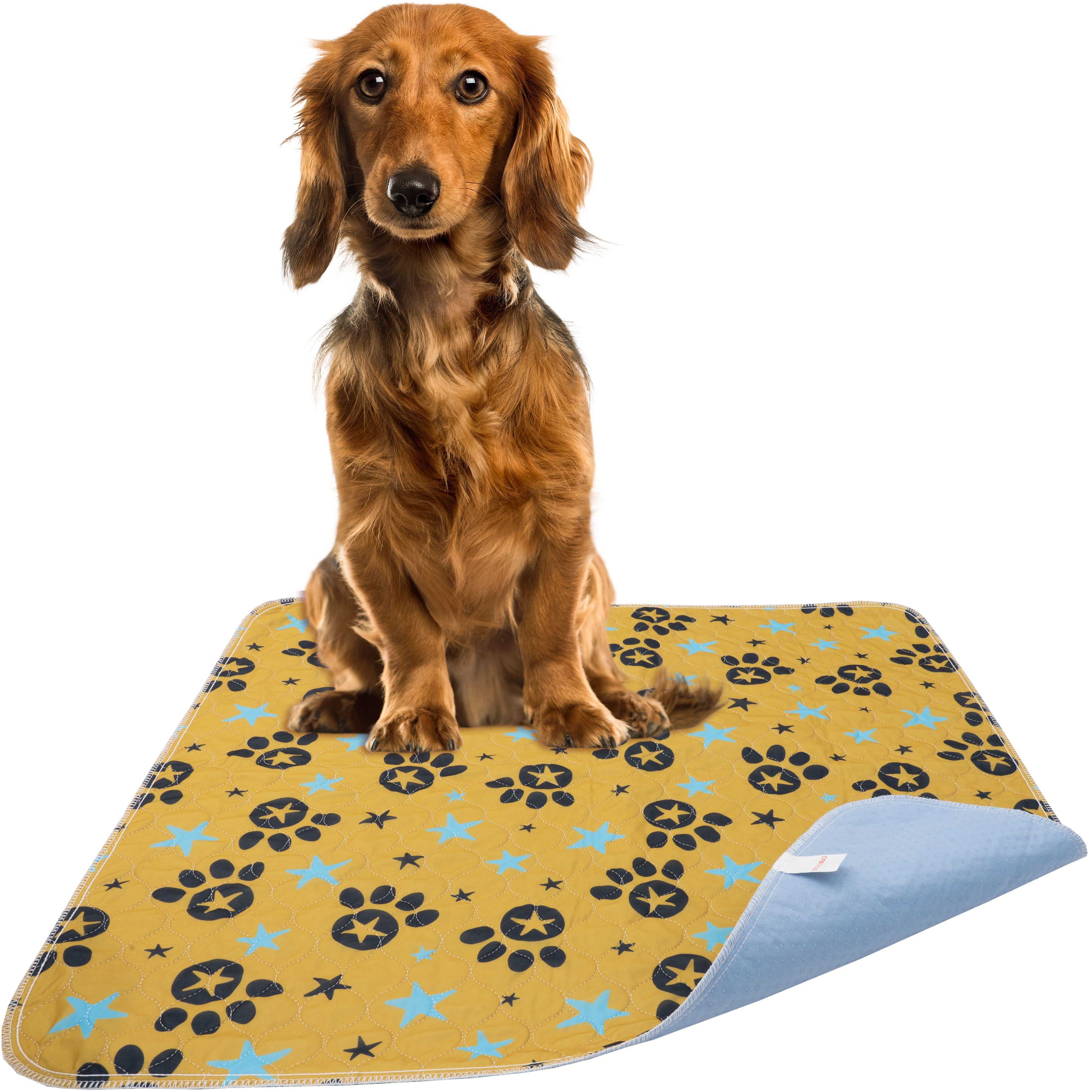 2 Pack - 24 x 30 Washable Pee Pads for Dogs Superior Reusable Puppy Pads Pet Training Pads - 100% Waterproof Dog Pee Pad Protects Against Urine Leakage Non-Slip Grip - Yellow Star Prints