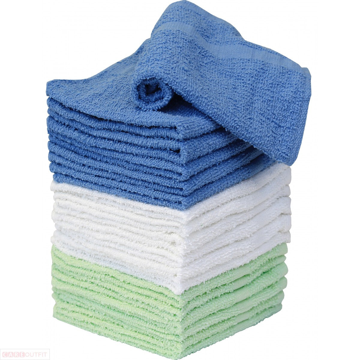 Washcloth Towels - 100% Cotton - 18 Pack - 6 White, 6 Blue, and 6 Seafoam