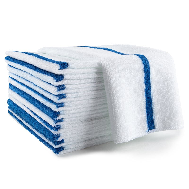 Wholesale 16x16 BLUE CTR STRIPE MICROFIBER TOWEL 20 Dozen