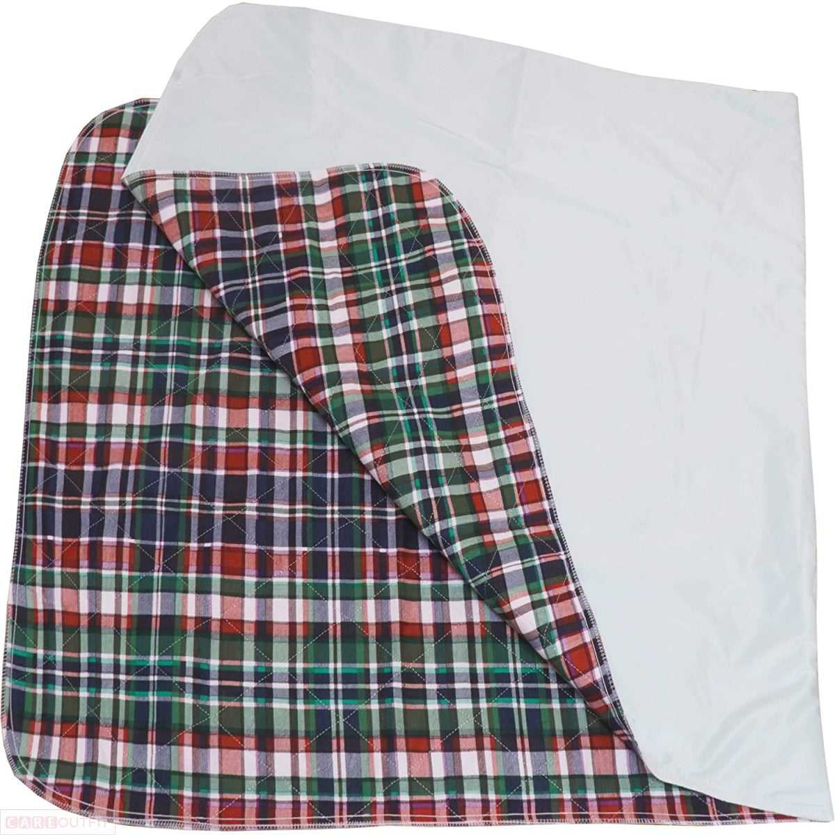 36x80 Washable Incontinence Bed Pad- Plaid with Green Vinyl Backing
