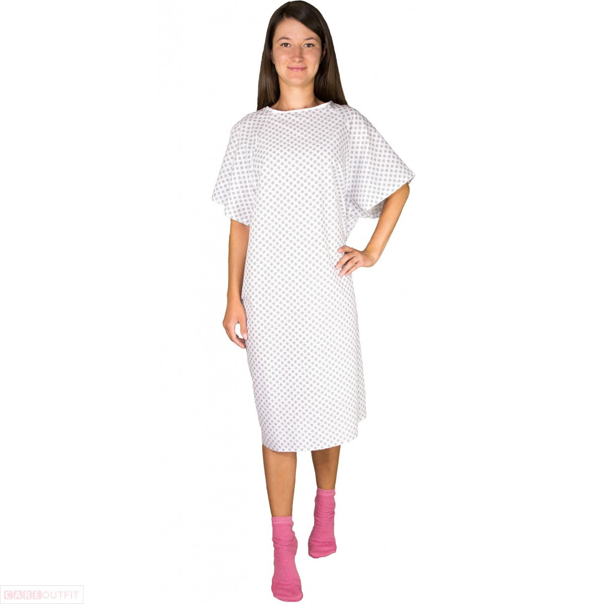 Economy Hospital Gown - White with Snowflake Prints