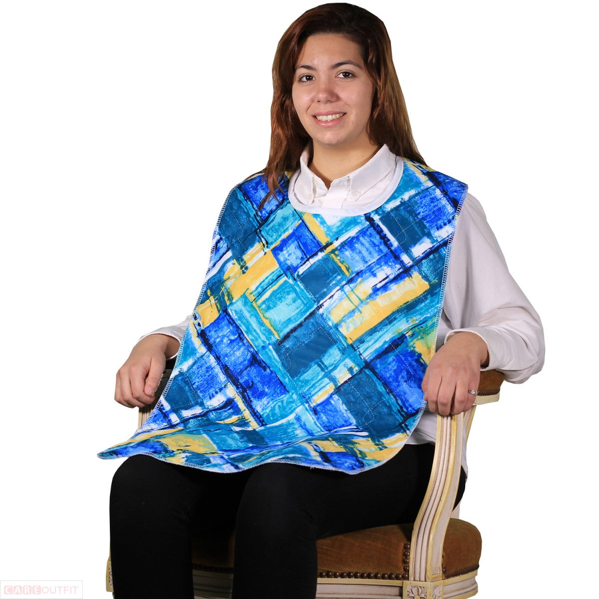 Long Length Quilted Adult Bib with Snap or Velcro Closure- Picasso Print