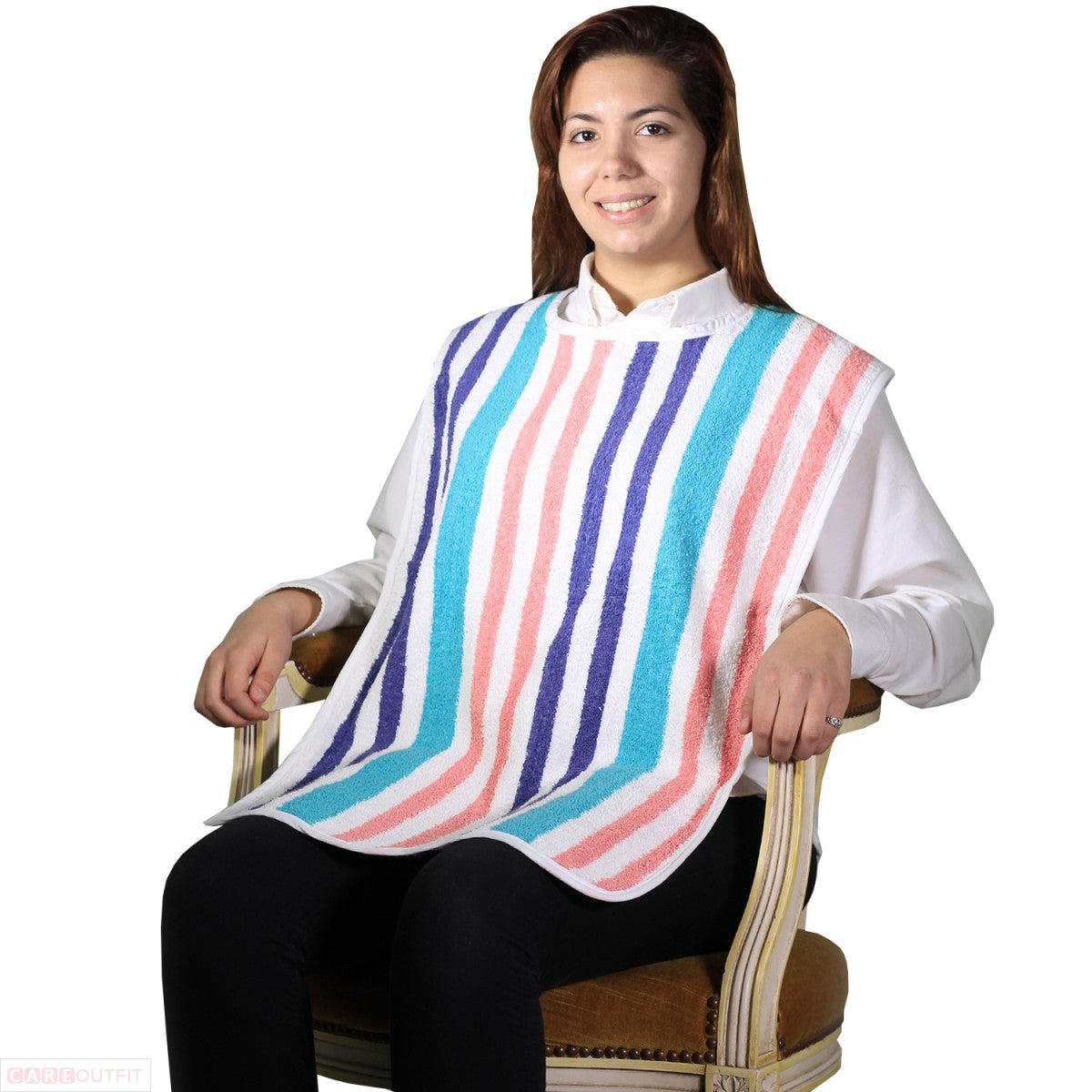 Big Size Terry Adult Bibs with Velcro Closure - Bay Stripes