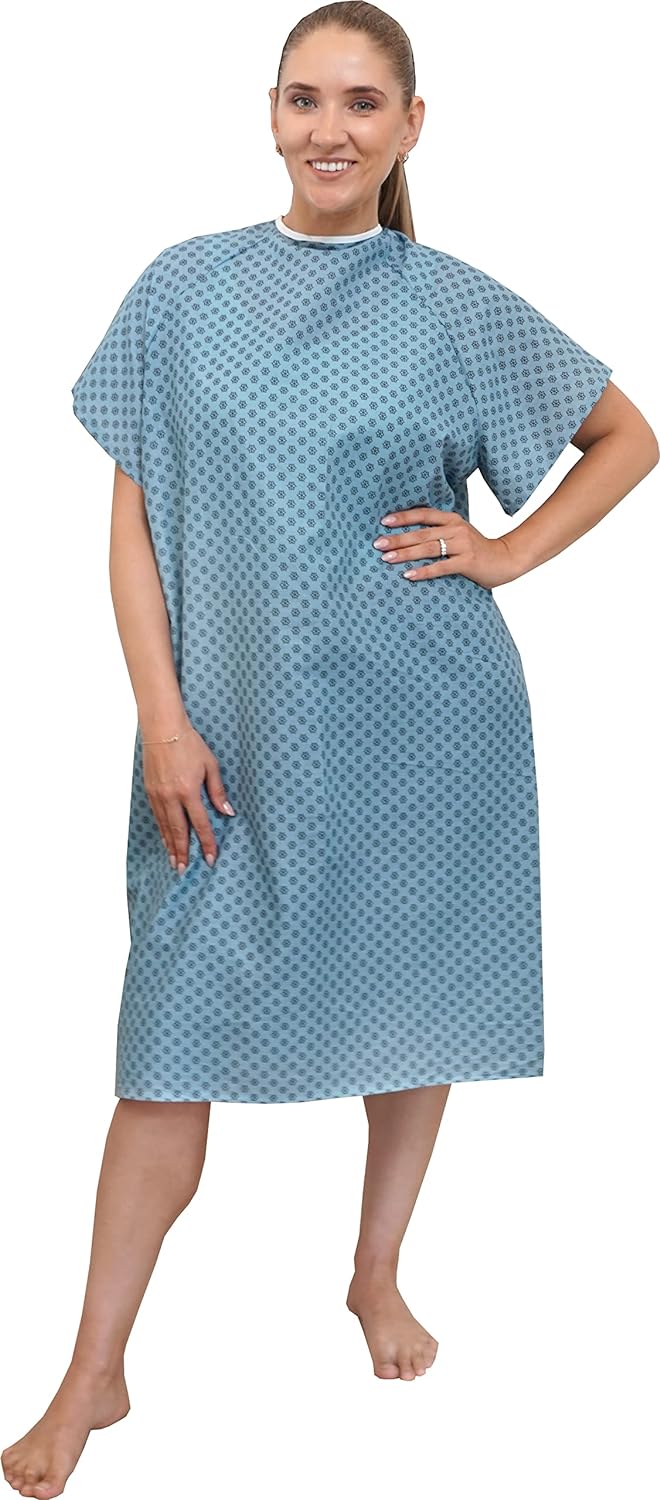 Wholesale Economy Hospital Gown - Blue with Snowflake Prints