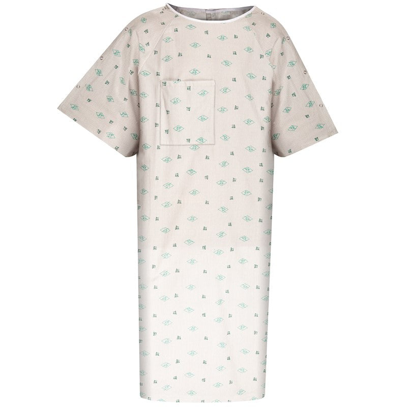 WHOLESALE-IV Gown 48 x 68 Angle Back, 3 Tie Overlap, Diamond Print, Teal/Grey-6 DOZEN (72 PCS)
