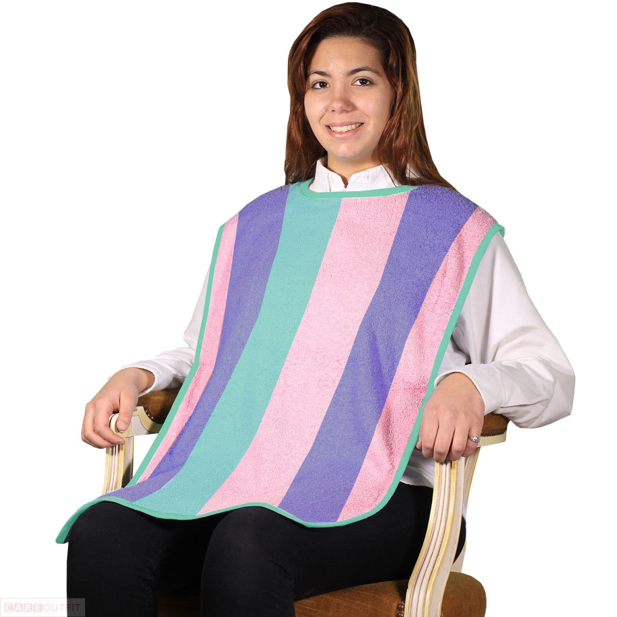 Big Size Terry Adult Bibs with Velcro Closure - Rainbow Stripes