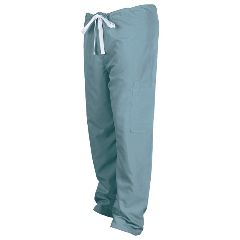 Wholesale Cargo Scrub Pants, 3 Pockets (2 Back, 1 Cargo) w/ Drawstring, Misty Green, X-Small to 5X-Large 2 Dozen (24 pcs)