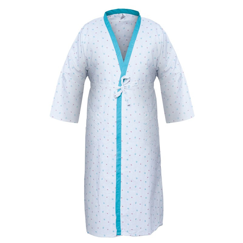 WHOLESALE-Patient Robe 52 x 66 Pinstripe Print w/ Teal Trim-2 DOZEN (24 PCS)
