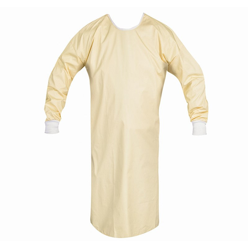 Wholesale Protective Gown, Raglan Sleeve, Knit Cuffs, Yellow w/ Carbon, 75 Check Grid, Open Back 6 Dozen (72 pcs)