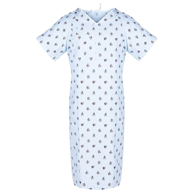 WHOLESALE-IV Gown 50 x 66 Angle Back, 2 Tie Overlap, Eureka Print, Blue-6 DOZEN (72 PCS)