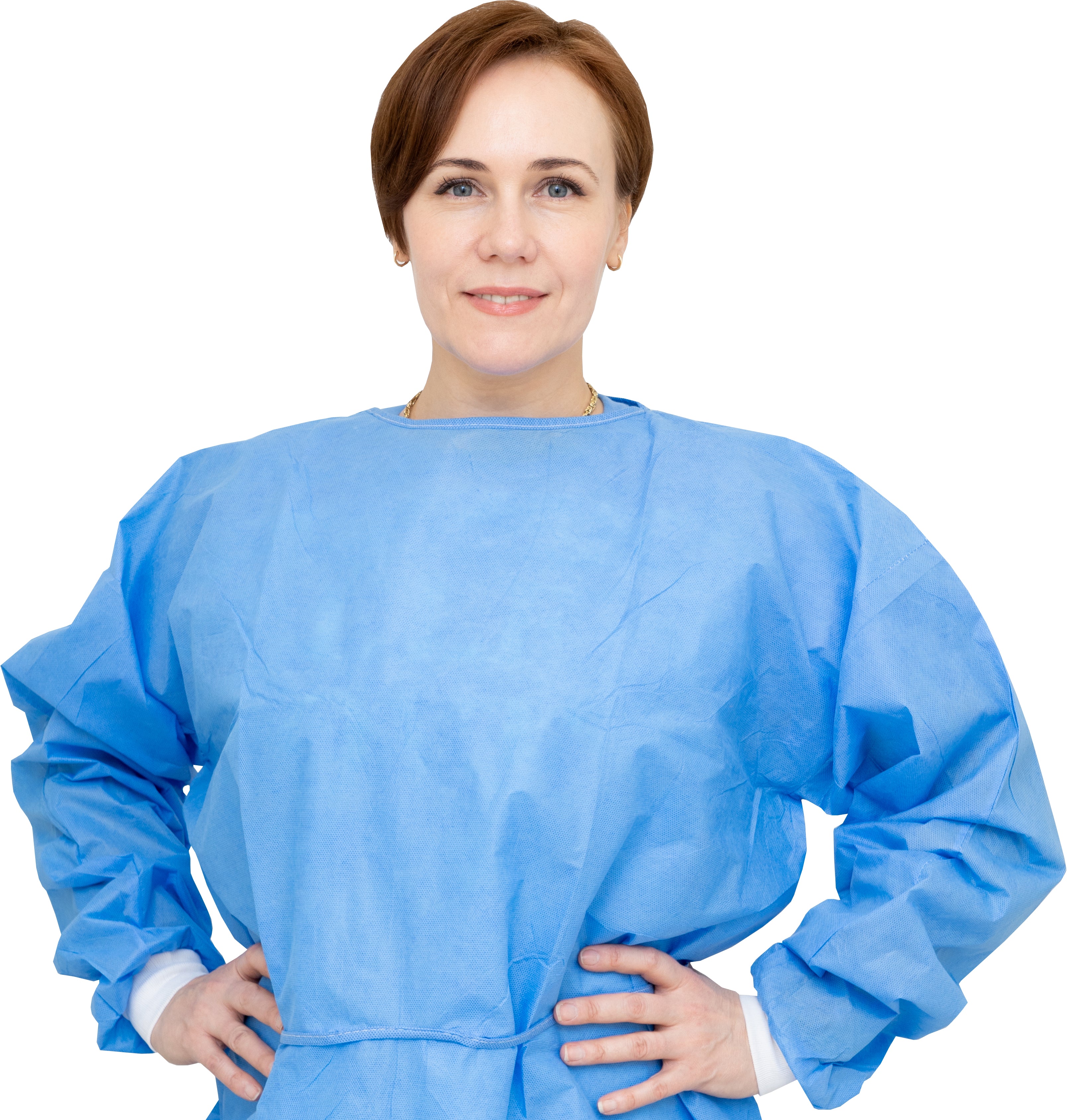 Careoutfit Level 2 Disposable Isolation Gowns - SMS 35g, Knitted Cuffs, Fully Closed Double Tie Neck and Waist, Universal Fit, Latex-Free, Blue
