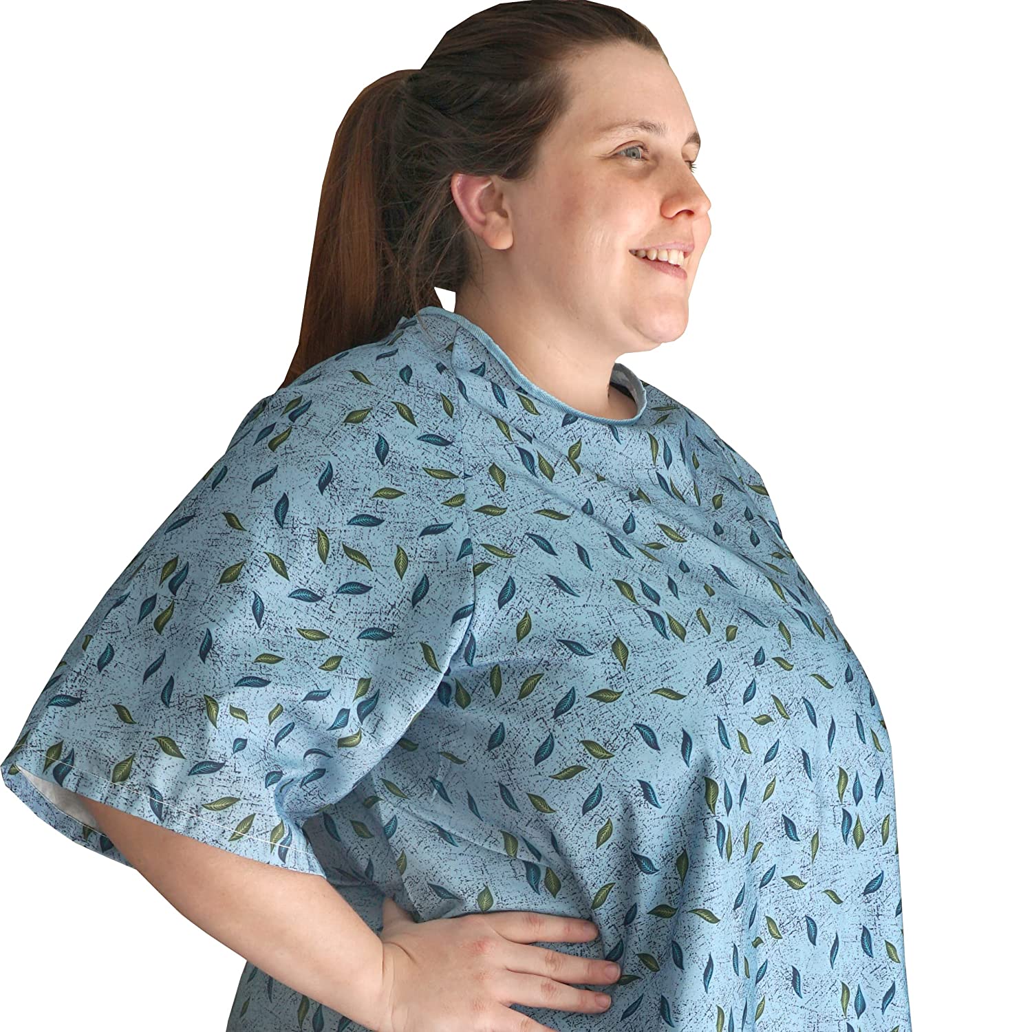 Patient Gown Back Tie Blue Leaf Print 100% Polyester Hospital Gown Medical Gown- First Small to 2XL
