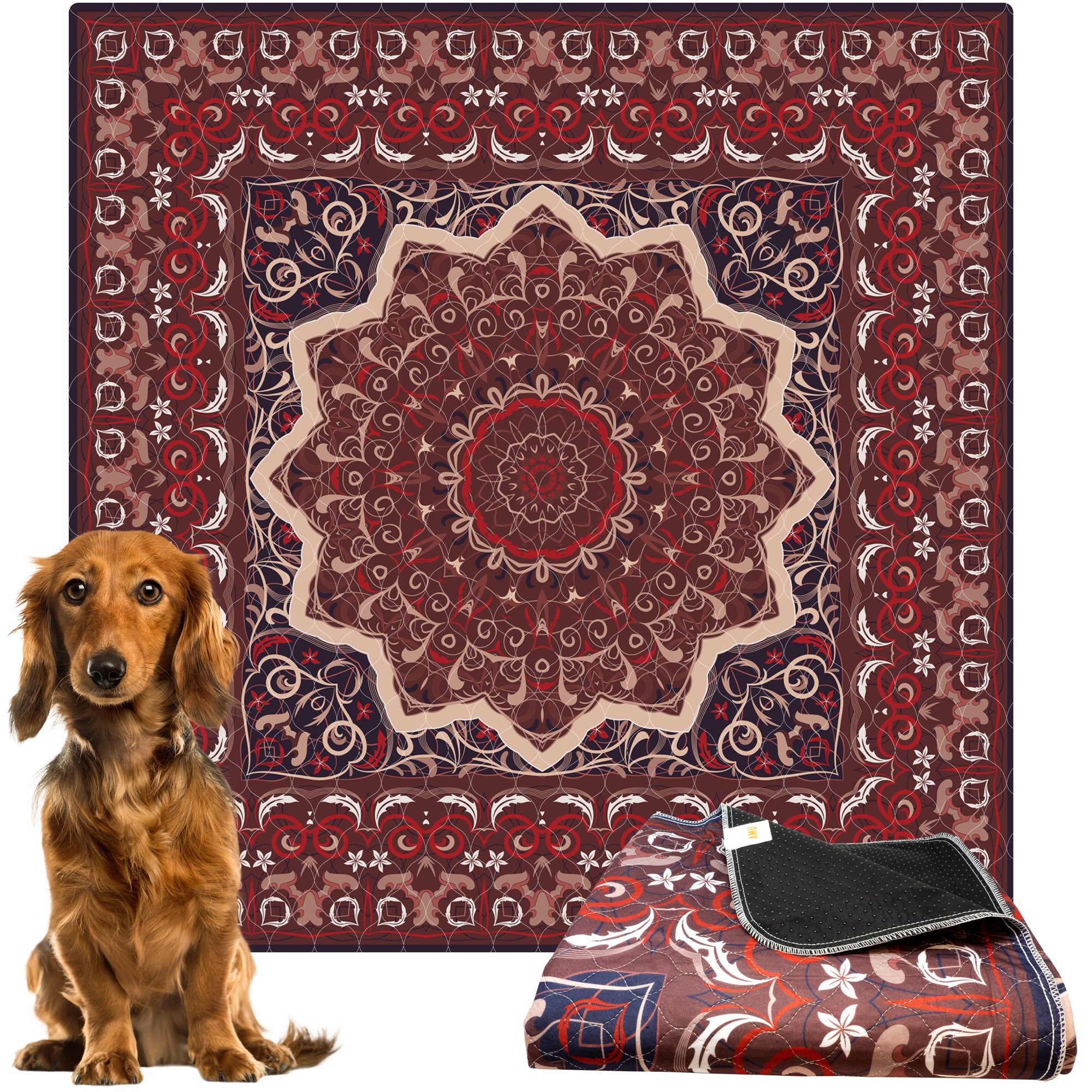 72 x72 - Washable Pee Pads for Dogs, Reusable Puppy Pads Super Absorbent Leakproof Dog Training Pads, Non-Slip Potty Pads for Floor, Crate, Couch, Oriental Persian Rug Print Red