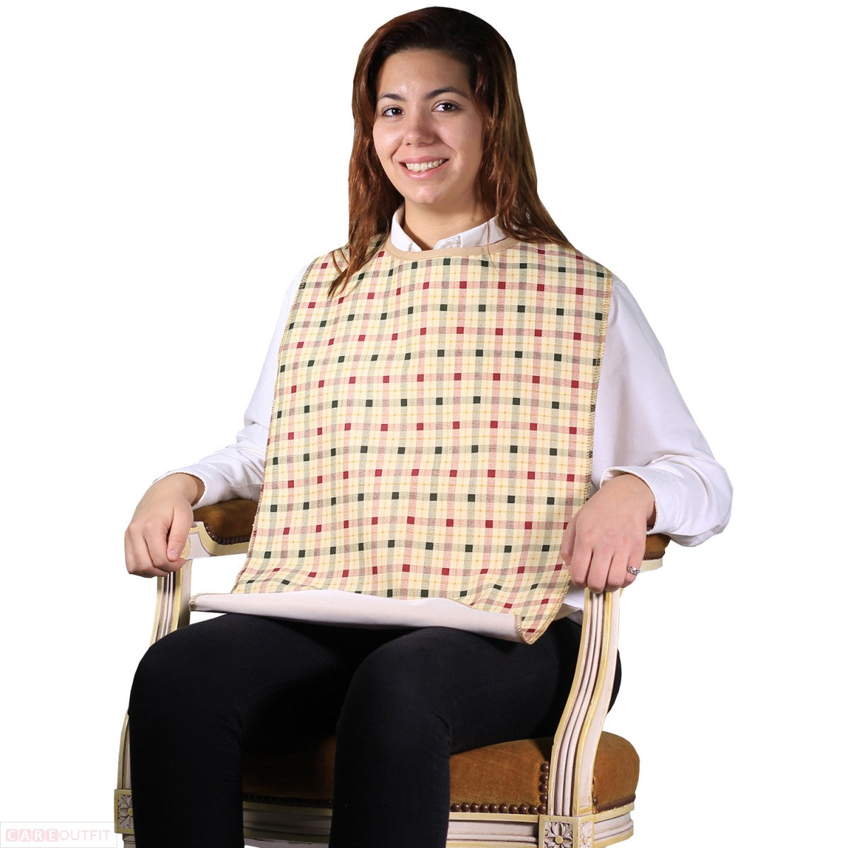 Washable Adult Bib with Optional Crumb Catcher, Vinyl Backing and Velcro Closure