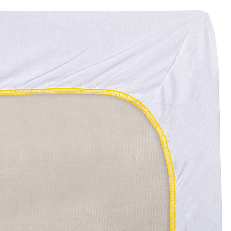Wholesale Knitted Sheet, Fitted, 60 x 84, White w/ Yellow Binding 2 Dozen (24 pcs)