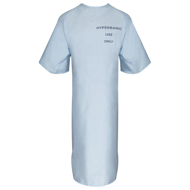 Wholesale- Hyperbaric Patient Gown 49 x 68 Angle Back, 2 Tie Overlap, Blue w/ Dark Blue Print-2 DOZEN (24 PCS)
