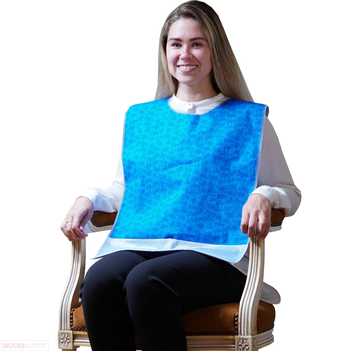 Washable Adult Bib with Crumb Catcher and Vinyl Backing with Velcro (Night Sky Print)