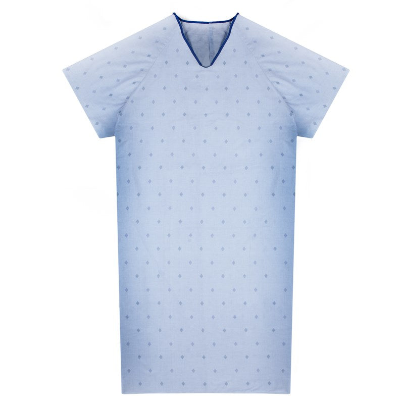 WHOLESALE-Patient Gown 53 x 77 Angle Back, 3 Tie Overlap, (3X-Large) Founders Print, Blue-6 DOZEN (72 PCS)