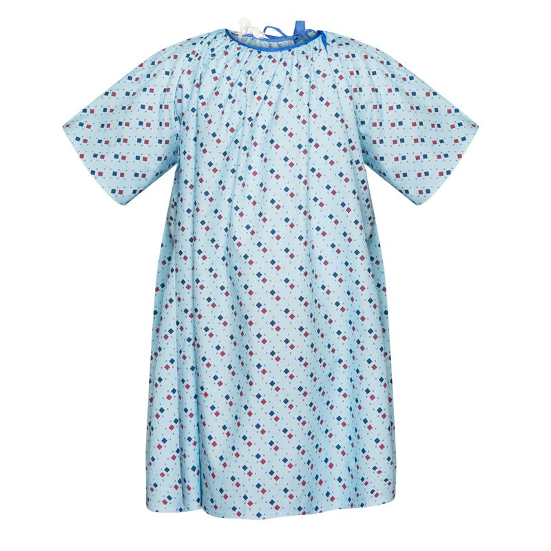 WHOLESALE-Patient Gown 48 x 106 Straight Back, 2 Tie Overlap (10X-Large) Diamond Print, Blue-10 DOZEN (120 PCS)