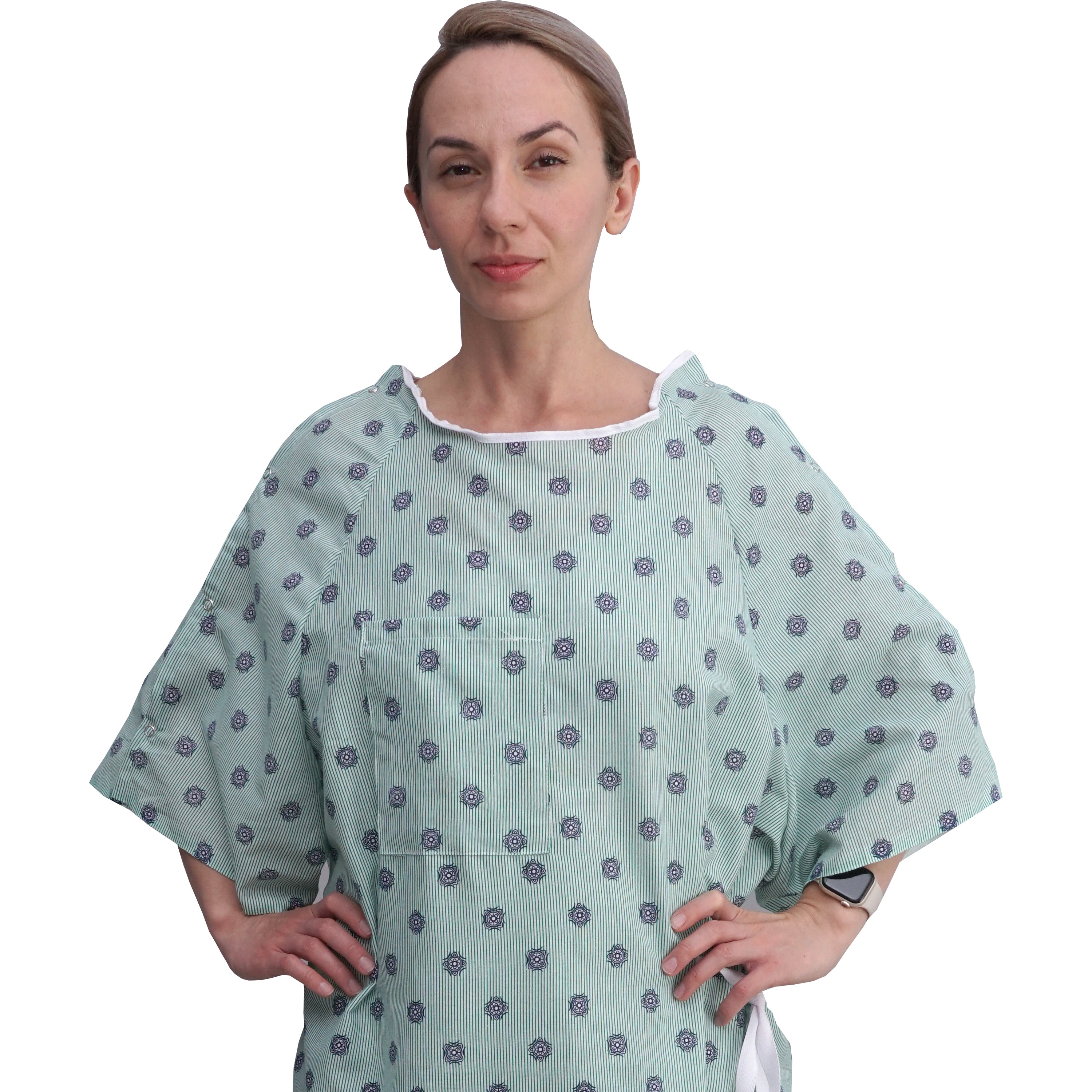 Wholesale Hospital Gown IV Snap Sleeves - One Size Fits All (Small - 2XL) - Tie Back - Imperial Print