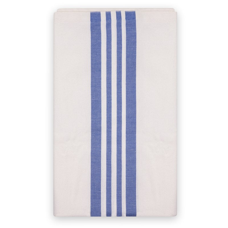 Wholesale Blanket 70 x 90 Flannel, 80%C/ 20%P, White w/ Blue Center Stripes 1 Dozen (12 pcs)