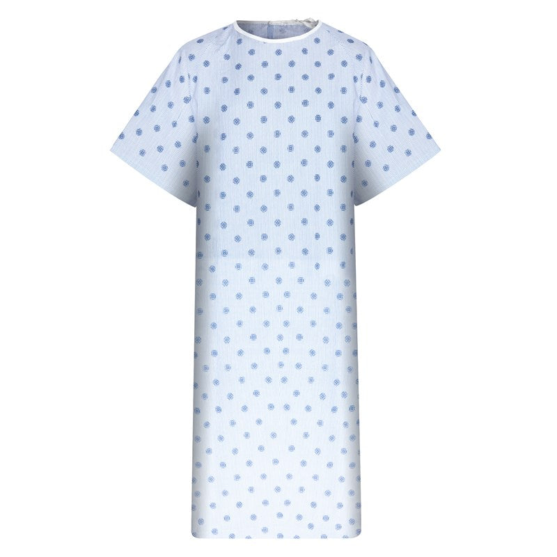 WHOLESALE-Patient Gown 48 x 66 Angle Back, 2 Tie Overlap, Malibu Compass Print, Blue-15 DOZEN (180 PCS)