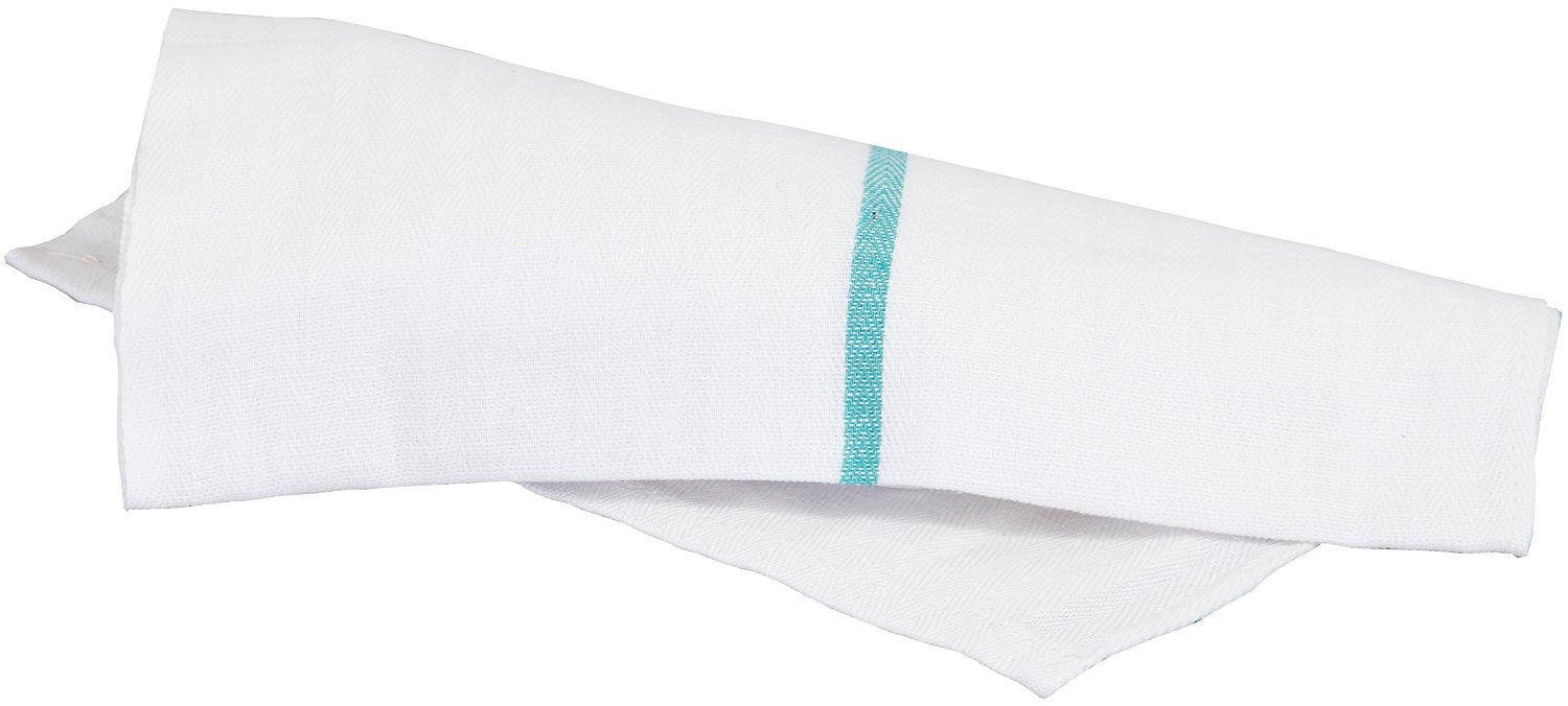 White With Green Center Stripe 20Oz Herringbone Kitchen Towels 15 X 26 - Case of 100DZ