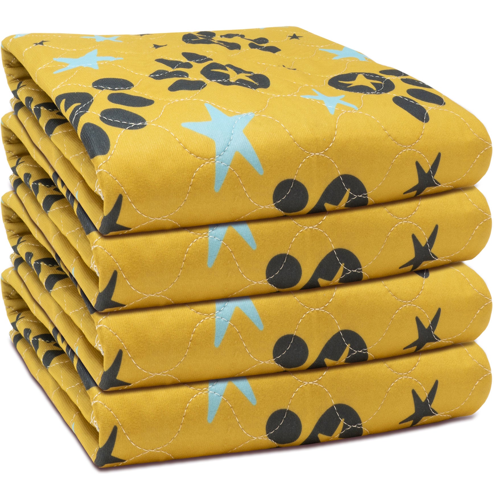4 Pack - 36 x 41 Washable Pee Pads for Dogs Superior Reusable Puppy Pads Pet Training Pads - 100% Waterproof Dog Pee Pad Protects Against Urine Leakage Non-Slip Grip - Yellow Star Prints