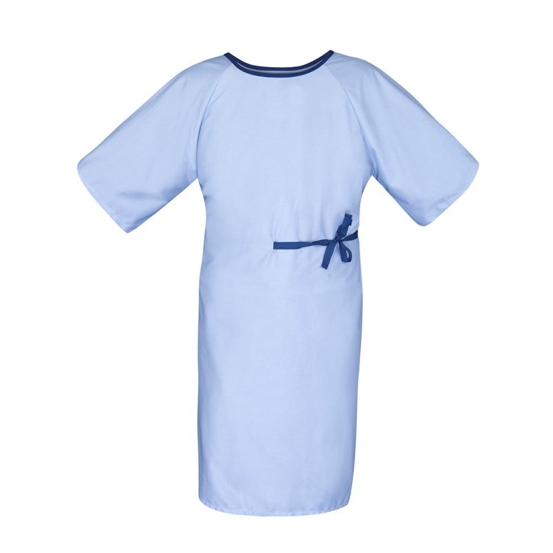 WHOLESALE-Patient Gown 45 x 66 Angle Back, 3 Tie Overlap, Sky Blue-4 DOZEN (48 PCS)