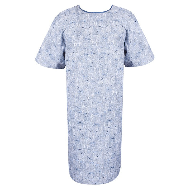 WHOLESALE-IV Gown 48 x 66 Angle Back, 2 Tie Overlap, Banner Print, Blue- 6 DOZEN (72 PCS)