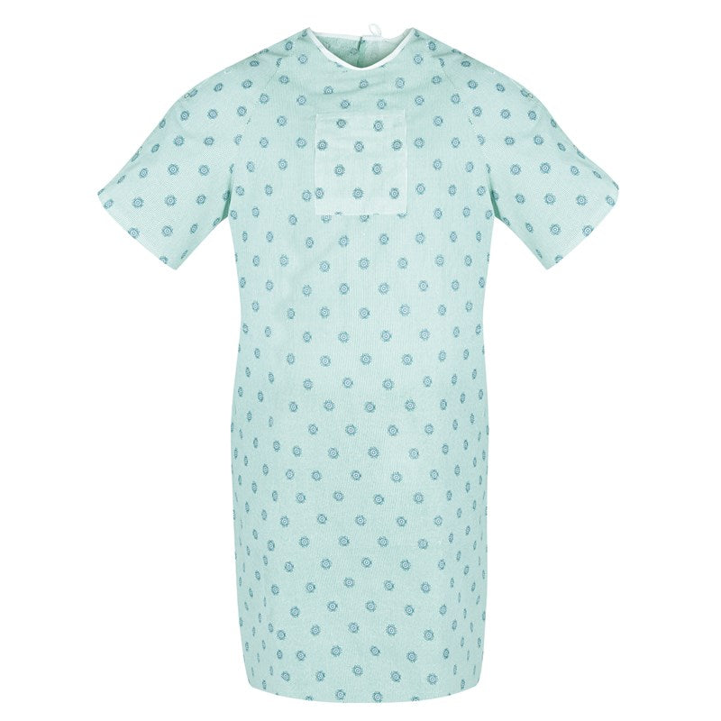 WHOLESALE-IV Gown 48 x 66 Angle Back, 2 Tie Overlap, Cypress Compass Print, Green-6 DOZEN (72 PCS)