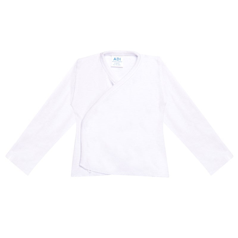 Wholesale-Baby Shirt, Long Sleeve, Mitten Cuff, Snap Side Closure, White, 6 Months-25 dozen (300 pcs)