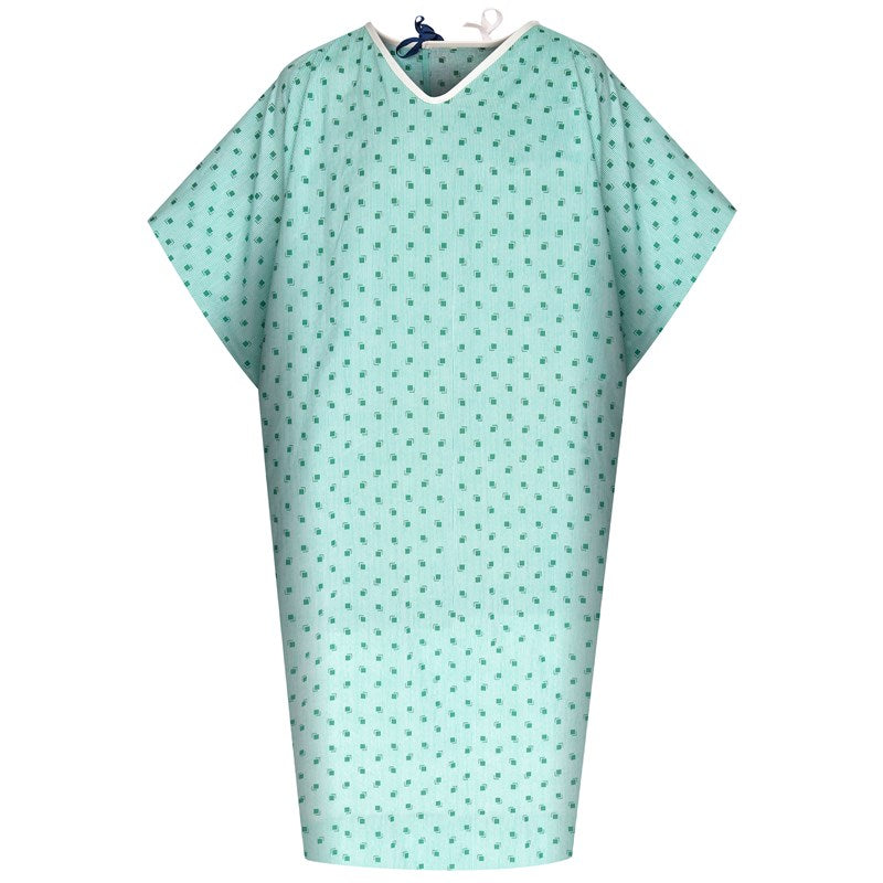 WHOLESALE-Patient Gown 51 x 104 Angle Back, 2 Tie Overlap (10X-Large) Ventura Print, Green-4 DOZEN (48 PCS)