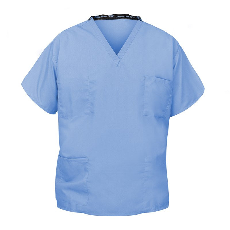 Wholesale Unisex Reversible Scrub Top, 2 Reversible Pockets (1 Chest, 1 Lower) Ceil Blue, Jade Green, Misty Green, Navy Blue 2 Dozen (24 pcs)