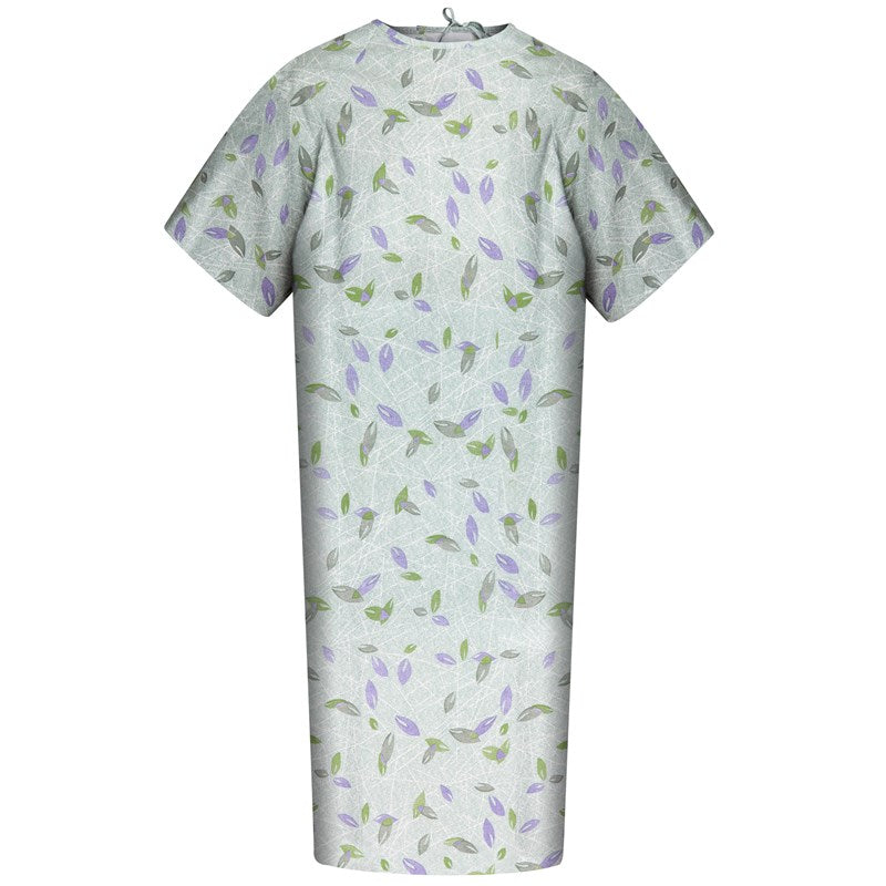 WHOLESALE-Patient Gown 48 x 68 Angle Back, 2 Tie Overlap, Ice Print, Blue-4 DOZEN (48 PCS)