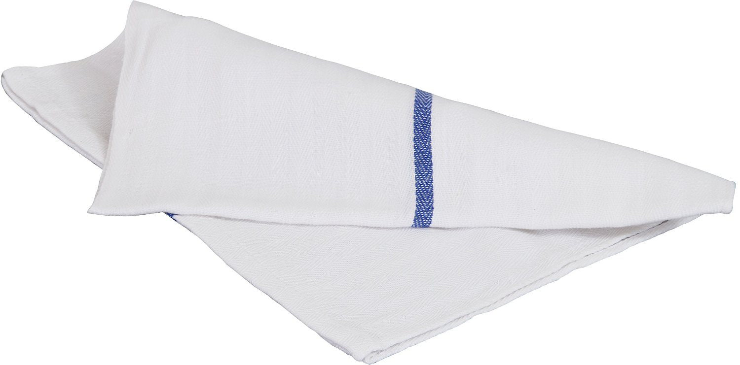 White With Blue Center Stripe 24Oz. Herringbone Kitchen Towels 15 X 26 - Case of 100DZ