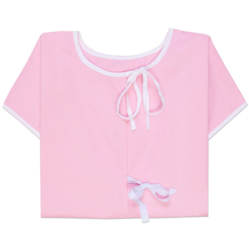 WHOLESALE-Mammography Cape 28 x 54 Center Front, 2 Tie Overlap, Pink w/ White Binding-6 DOZEN (72 PCS)